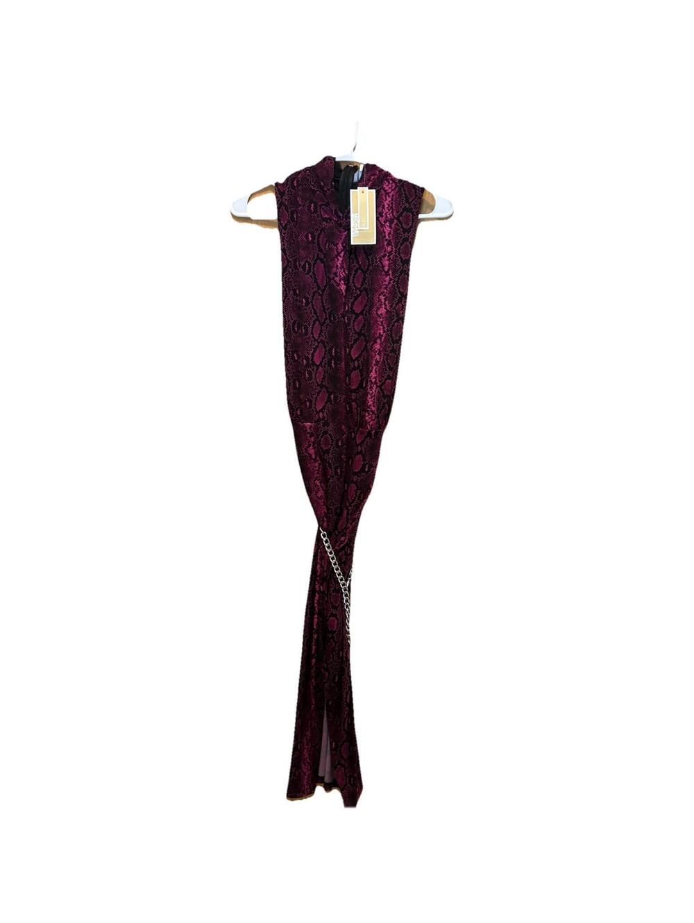 Michael Kors Sleeveless Snake Print Velvet Dress with Chain Detail